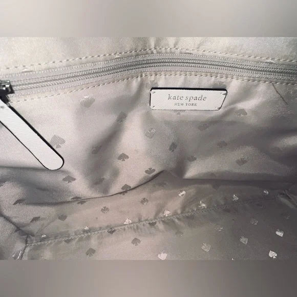 Kate Spade Large 3 tone leather handbag. Baby Lilac, Navy & White. EUC. - Picture 11 of 15